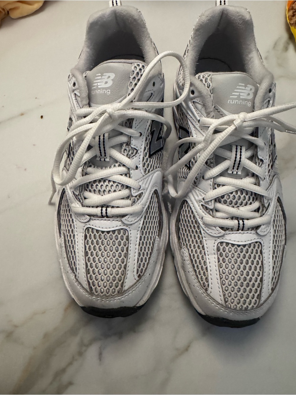 New Balance White and Gray Mesh Running Sneakers